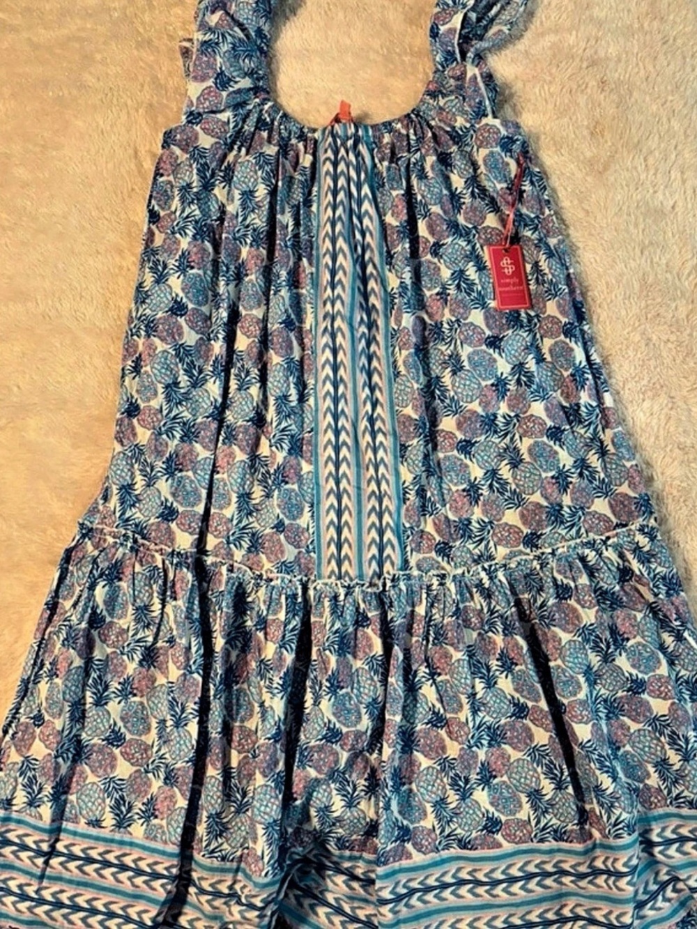 Simply Southern Pineapple Print Ruffle Tiered Midi Dress size large